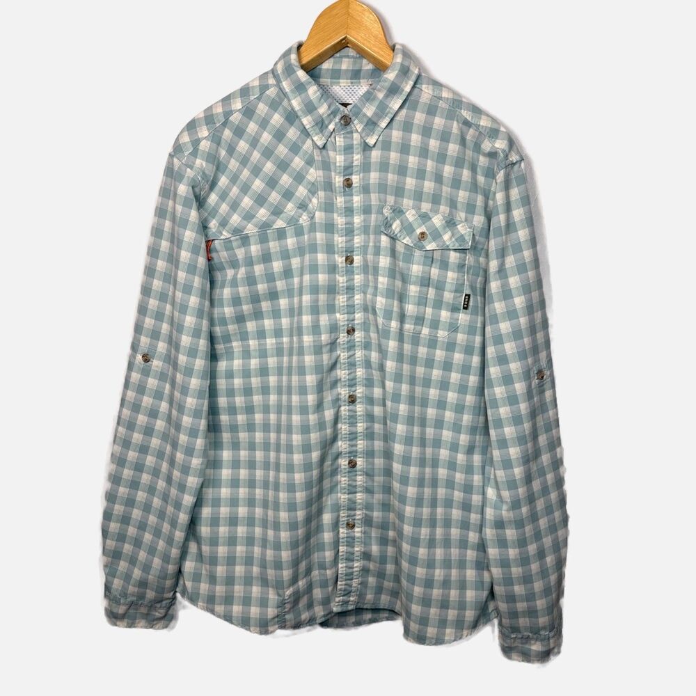 Howler Bros. Shirt Long Sleeve Button Teal White Yellow Checkered Size Medium